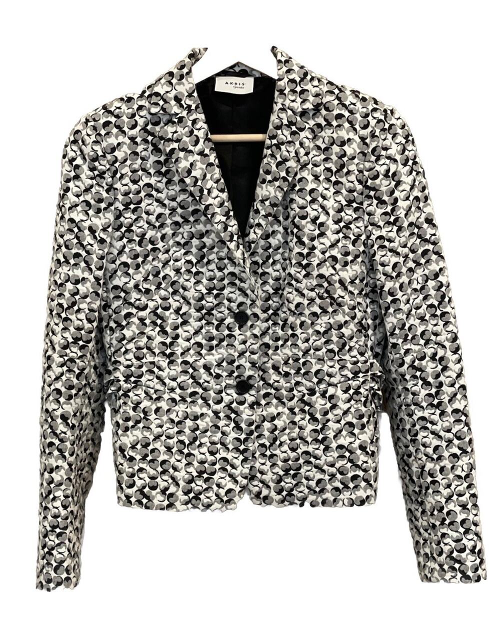 Akris Punto Textured Blazer Womens 6 Black & White Jacket Work Business, Cropped